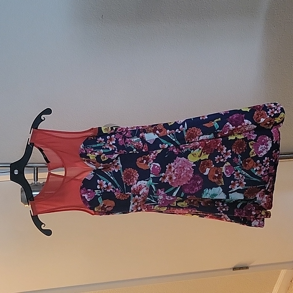 Used floral A-line short dress with  orangemesh upper portion